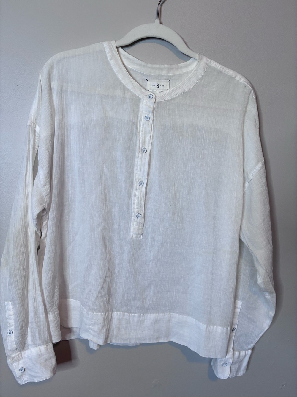 Lou & Grey White Cotton Gauze Henley Blouse Top Women’s Medium Oversized